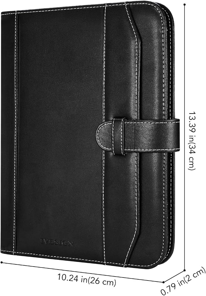 Leather Portfolio Notebook with Folder，Storage Clipboard with Cover for Legal Pad Holder Letter Size A4 Writing Pad for Business School Office Resume Conference Notepad Clip Boards(Black)
