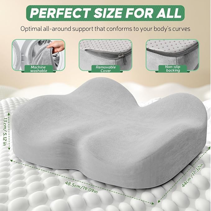 Benazcap Memory Foam Seat Cushion, Ergonomic Office Chair Pressure Relief | Premium memory foam cushion with breathable cover, ergonomic design for office chairs, cars, wheelchairs.