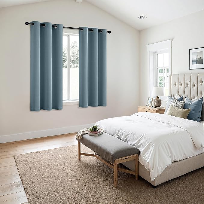 MIULEE Blackout Curtains for Bedroom Living Room 2 Panels, Thermal Insulated Room Darkening Drapes Grommet Noise Reducing Light Blocking Window Treatments 45 Inches Long 40x45 Inch Greyish Blue