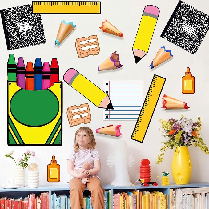 Frienda 24 Pcs Back to School Decoration Large Cardstock Cut-Outs Bulletin Board Decorations Preschool Pre-k DIY Backdrop Photo Booth Prop Classroom Wall Kit Decor Kindergarten Party Supplies