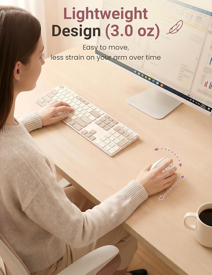 Ergonomic Vertical Wireless Mouse, 57°, Small/Medium Hands, Beige | Rechargeable, Quiet Click, 800/1200/1600 DPI, 2.4GHz USB Receiver, Forward/Back Buttons, Computer Mouse for Laptop PC Mac