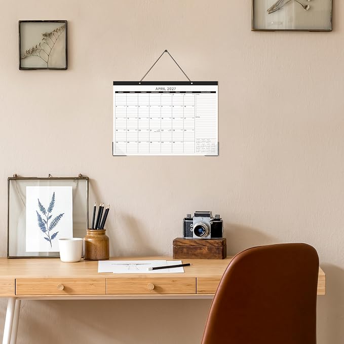 Desk Calendar 2026-2027 - 18 Months Desk Calendar 2026-2027, Jul 2026 - Dec 2027, 2026-2027 Calendar with 17" x 12" Thick Paper, Twin-Wire Binding & Hanger, Julian Dates