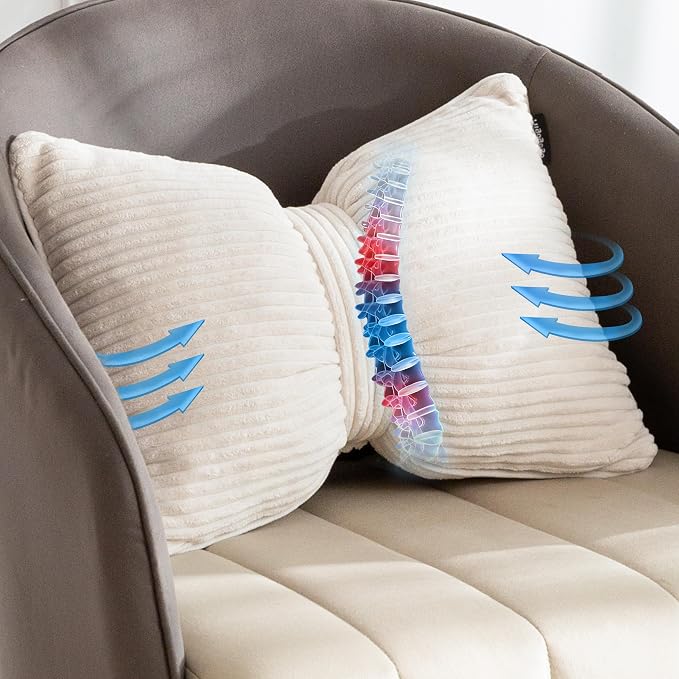 HIGOGOGO Lumbar Support Pillow for Recliner Chair, Bow Knot Shaped Back Support Cushion, Striped Corduroy Soft Decorative Lumbar Pillow for Office Chair, Sofa, Car, Bed, Living Room - Beige