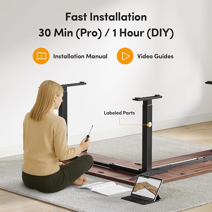 CubiCubi L Shaped Standing Desk 75 x 63 Inch Adjustable Height, Electric Corner Desk, Sit Stand Home Office Desk with Splice Board, Black Walnut(2 Packages
