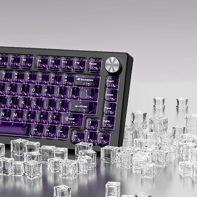 dagaladoo Clear keycaps,Transparent Keyboard keycaps,Jelly Key caps Set,Shine Through keycap，MDA Profile Keyboard caps for Mx Switches Mechanical Keyboard(Dark Purple)