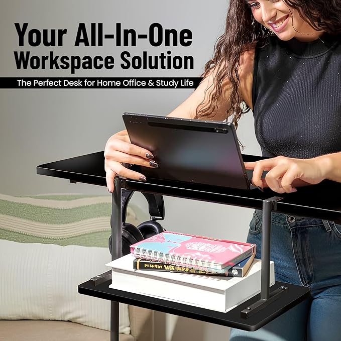 Model 2026 Adjustable Height Rolling Desk With Wheels Portable Compact Laptop Table Mobile Workstation For Study Office Small Space Standing Desk Ergonomic Writing Surface Modern Home Furniture Black
