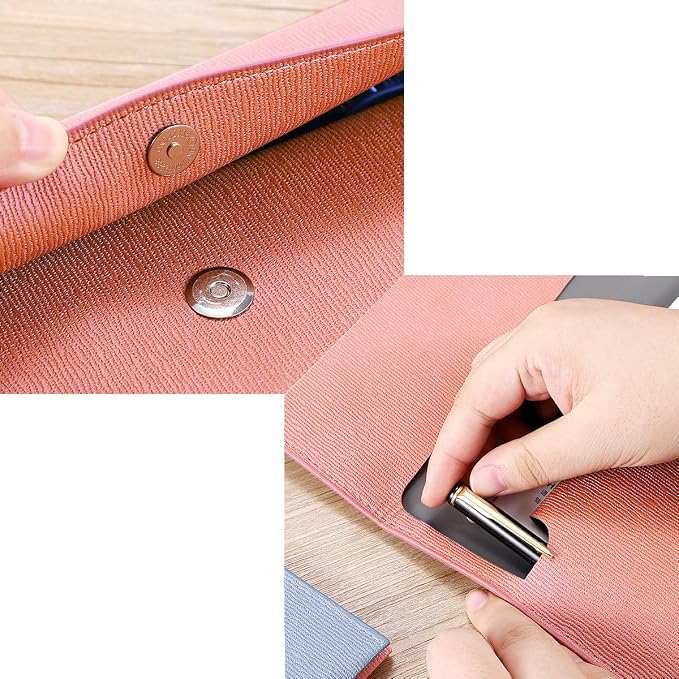 PU Leather A4 File Folder Document Holder Waterproof Portfolio Envelope Folder Case with Snap Closure Pink