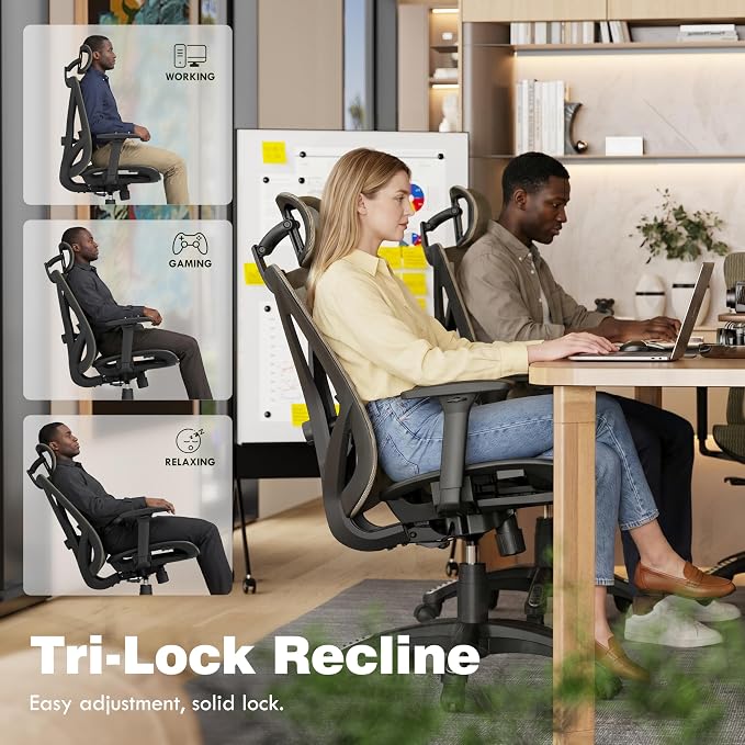 ELABEST T23 Ergonomic Mesh Office Chair, High Back Computer Desk Chair, Breathable AirMesh with Dual-Move Lumbar Support, 3D Armrests & Headrest, Tilt Lock, Big and Tall for Home Office (Mocha)