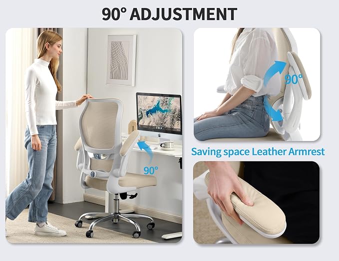 TRALT Ergonomic Office Chair- Desk Chair with Adjustable Lumbar Support | Big and Tall Back Ergonomic Desk Chair - Home Office Mesh Chairs and PU Leather Seat for Home Reading to Adults(Beige)