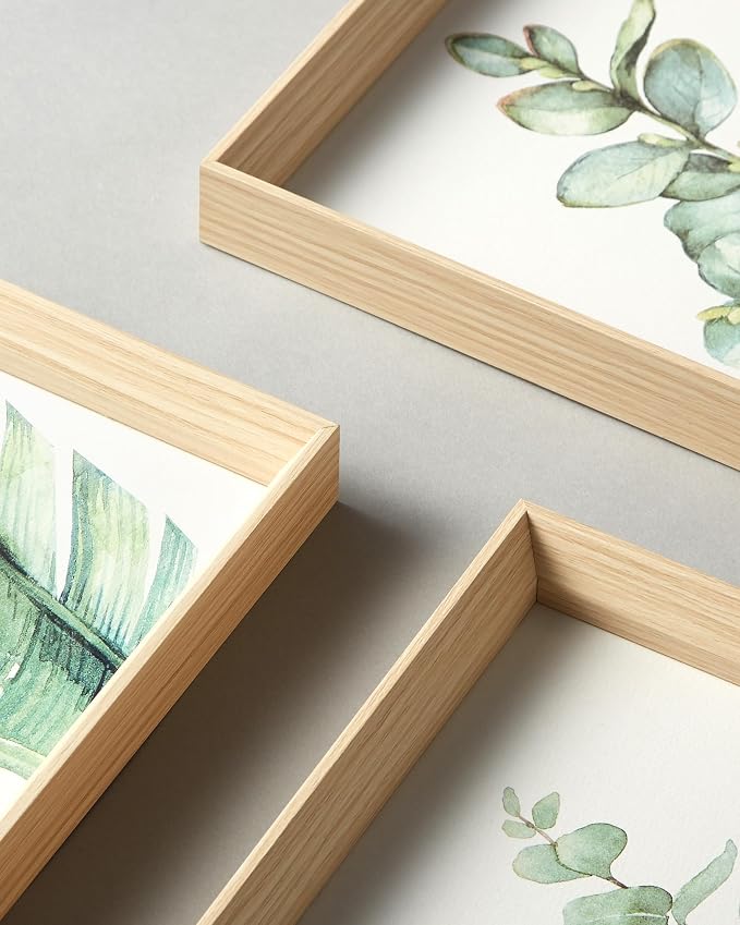 Framed Wall Art,Minimalist Botanical Canvas Wall Art for Living Room,12x16in Plant Wood High-Framed Design Flower Green Eucalyptus Leaf Artworks Prints Poster for Bathroom,Bedroom Set of 3