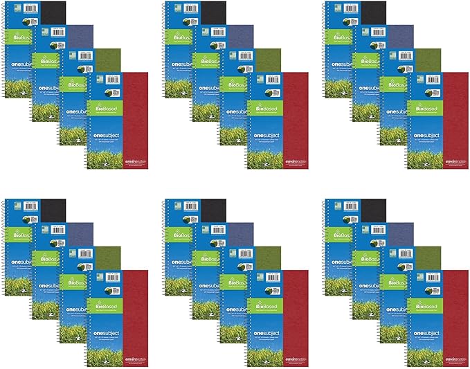Roaring Spring Environotes Biobased Notebook, USDA Biopreferred, 9.5" x 6", 70 Sheets, Heavyweight 20 lb. recycled paper, College Ruled, Assorted Colors (Case of 24)