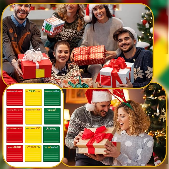 Yinder 24 Pcs Inspirational Sticky Notes Thank You Gift Motivational Sticky Note Pad Employee Appreciation Gift Bulk for Staff Coworker Teacher Nurse Office Groups 3 x 3'' (Appreciation,Xmas Color)