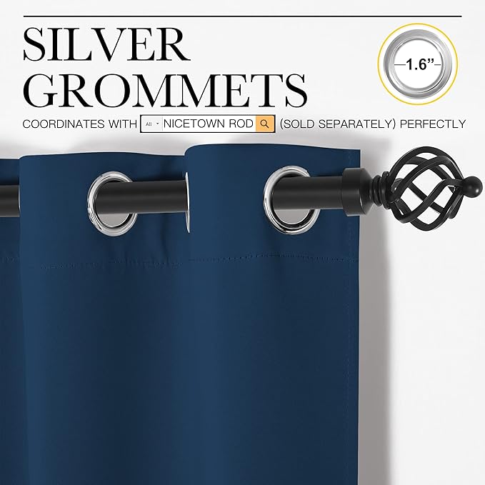NICETOWN Moroccan Blue Blackout Curtain 78 inch Long, W55 x L78, 1 Panel, Thermal Insulated Window Treatment with Grommet Room Darkening Thermal Insulated Panel for Bedroom/Living Room