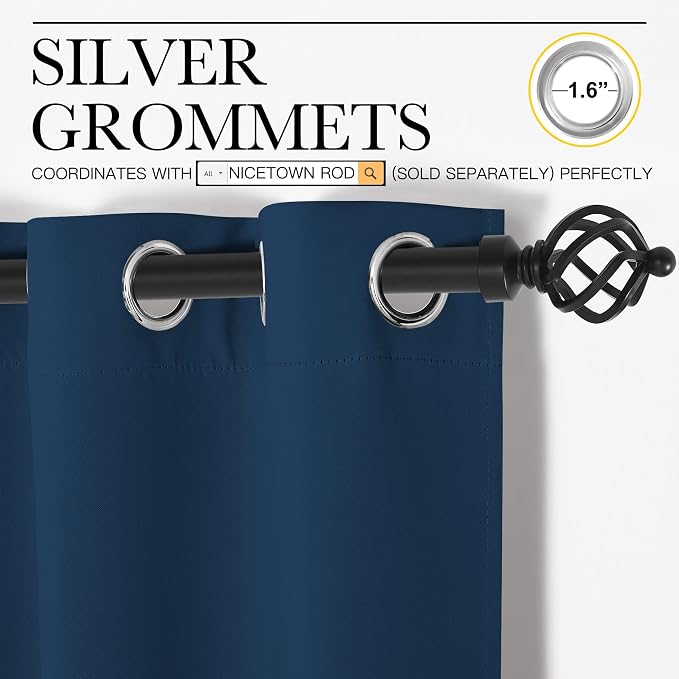 NICETOWN Window Curtain Panels, Thermal Insulated Solid Grommet Blackout Draperies/Drapes for Basement (Moroccan Blue, 1 Pair, 34 by 84-inch)