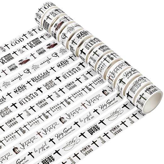 24 Rolls Back to School Christian Washi Tape Gifts Bulk Graduation VBS Religious Scripture Bible Verse Black White Cross Washi Tape for Bible Journaling Crafting Students Study Stationery