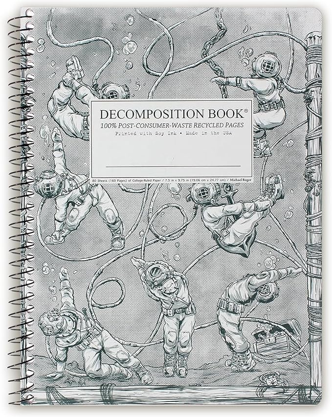 Decomposition Deep Stretch College Ruled Spiral Notebook - 9.75 x 7.5 Journal with 160 Lined Pages - 100% Recycled Paper - Cute Notebooks for School Supplies, Home & Office - Made in USA