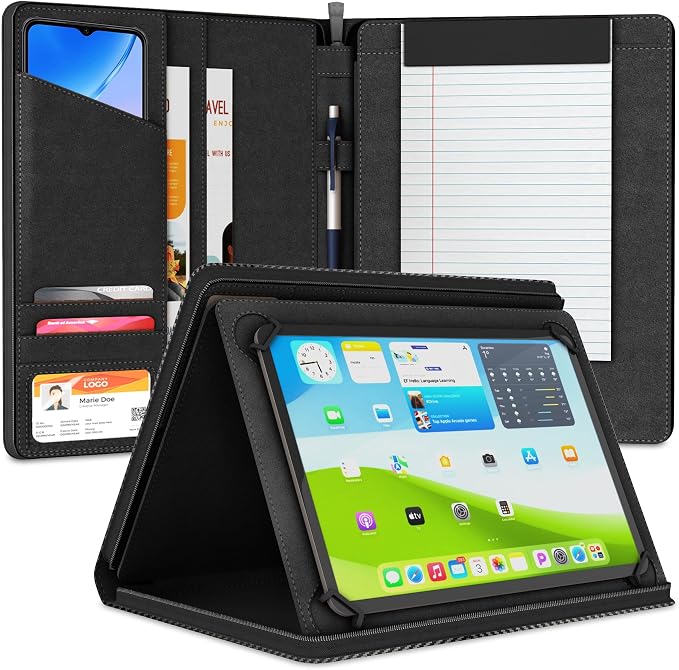 Universal Padfolio Case – Tablet Portfolio Organizer with Notepad Holder – Compatible with iPad 10th 11th Gen, iPad Pro 11, iPad 7 8 9 10.2 10.9 and 9.7 inches