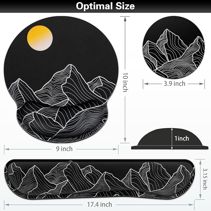 Mouse Pad Black, Ergonomic Keyboard Wrist Rest, Mouse Pad with Wrist Rest Black, Gaming Mousepad with Wrist Support, Memory Foam Wrist Rest Set for Computer Keyboard, Office Desk Accessories