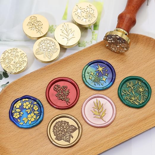 SWANGSA Botanical Flower Wax Seal Stamp Kit with 450pcs Sealing Wax Beads, 2 Pens and Spoon for Wedding, Invitations, Cards, Envelope, Christmas