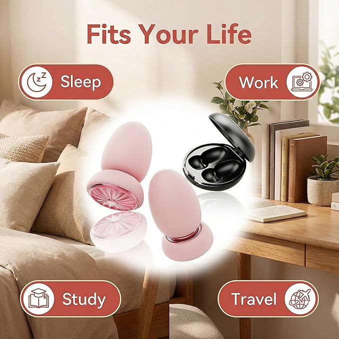 Comfortable noise cancelling earplugs - suitable for sleep, concerts, work, and study, including 8 sizes and portable storage boxes, 28-48dB silicone earplugs provide ultimate silent protection (pink)