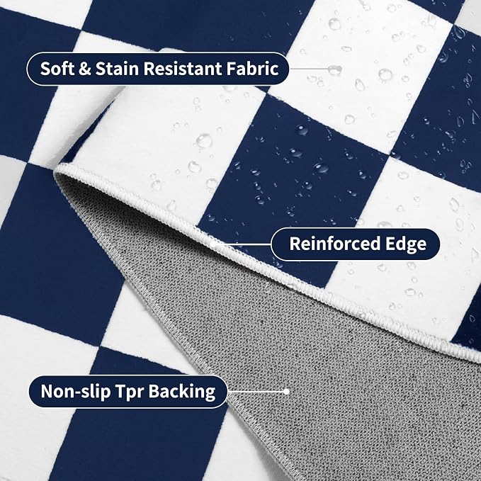 Terrug Navy and White Checkered Rug for Bedroom,4x6 Area Rugs Washable with Non Slip for Living Room,Soft Low Pile Stain Resistance Retro Carpet for Dorm Kids Room