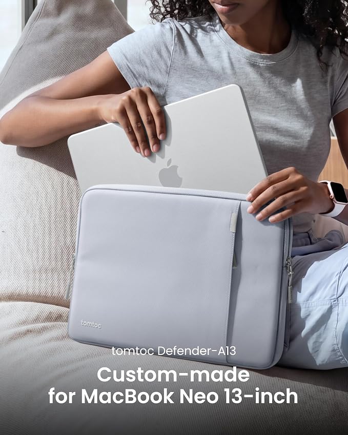 tomtoc 360° Protective Laptop Sleeve Designed for 13-inch New MacBook Neo A3404 (2026) A18 Pro Chip, Water-Resistant Shockproof Computer Case Bag Fits 12-13 Inch Surface Pro Copilot+ PC
