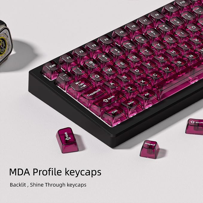 dagaladoo Clear keycaps,Transparent Keyboard keycaps,Jelly Key caps Set,Shine Through keycap，MDA Profile Keyboard caps for Mx Switches Mechanical Keyboard(Fuchsia)
