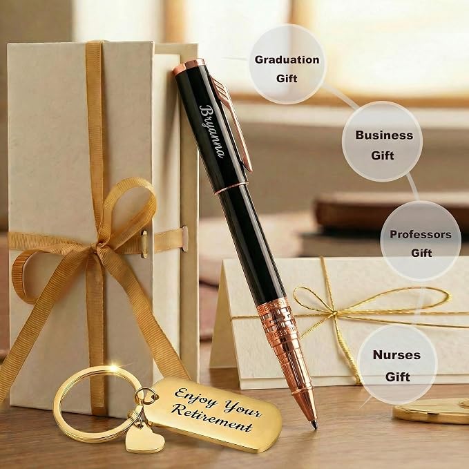 Yastar Personalized Business pen with a Custom Keychain, Gift Set with Engraved with your Message Names Company Names Phone Number Souvenir Gift for Office Colleague Friends Employees