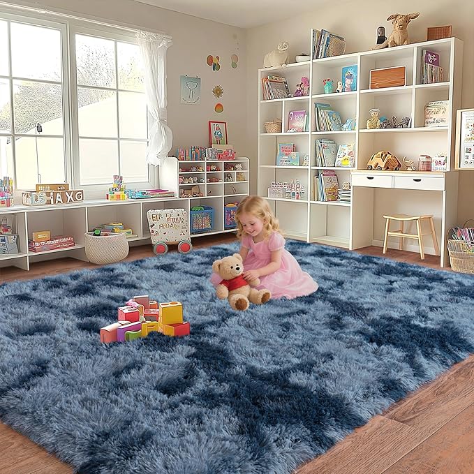Upgrade Non-Slip Plush Rugs for Living Room, Soft Shaggy Carpets for Living Room, Fuzzy Rugs for Kids' Room, Perfect Decor for Modern Home New Blue Grey 8x10Feet