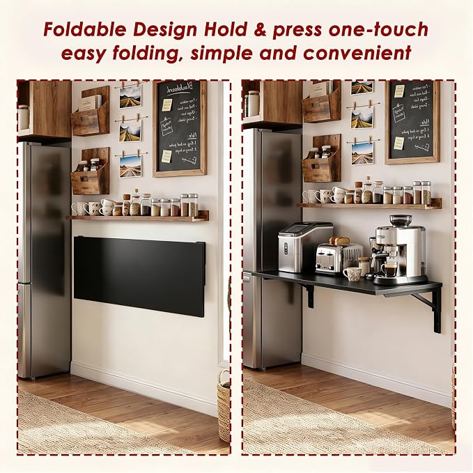 Need Wall Mounted Desk - Heavy Duty Folding Work Table Length 36" Width 20"/Small Space Hanging Desk Perfect Addition to Home/Office/Kitchen & Dining Room AC15CB(9050)