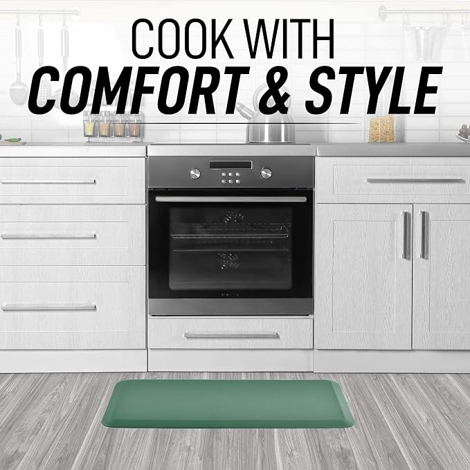 Zulay Home Large 20 x 32 Inch Anti Fatigue Floor Mat - 3/4 Inch Thick Cushioned Kitchen Mats for Standing - Comfortable Padded Floor Mats for Standing Work Desk - Memory Foam Kitchen Mat - Green