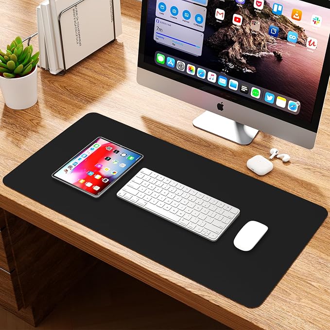 Leather Desk Pad Protector, Waterproof Mouse Pad, PU Desk Mat, Office Desk Cover, Desk Writing Mat for Office/Home/Work/Cubicle (Black) 31.5x15.7 in