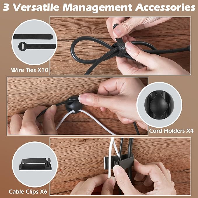 Under Desk Cable Management Tray - 18-29in Retractable Iron Cord Organizer, No-Drill Installation with Anti-Slip Pads, Desk Cable Tray for Office, Gaming,Standing Desks(Black)