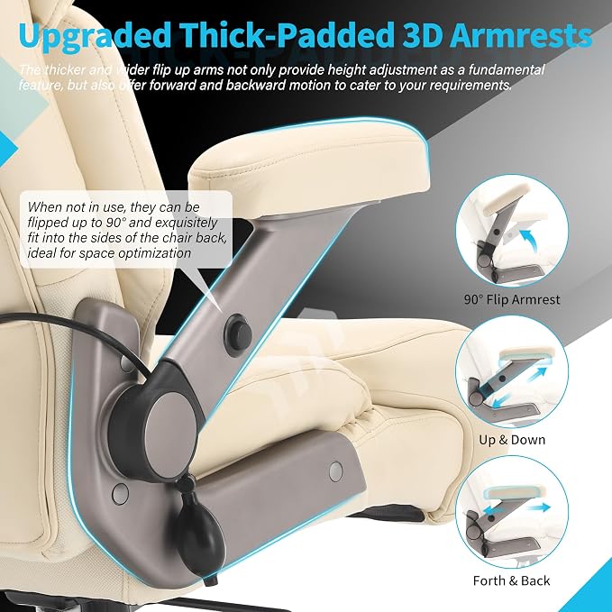 Big and Tall Office Chair 700lbs, Ergonomic High Back Computer Desk Chair | Adjustable Headrest&Lumbar Support, 3D Flip Arms, Large Wheels, Heavy Duty Metal Base, Thick Padded Wide Seat Executive Chair