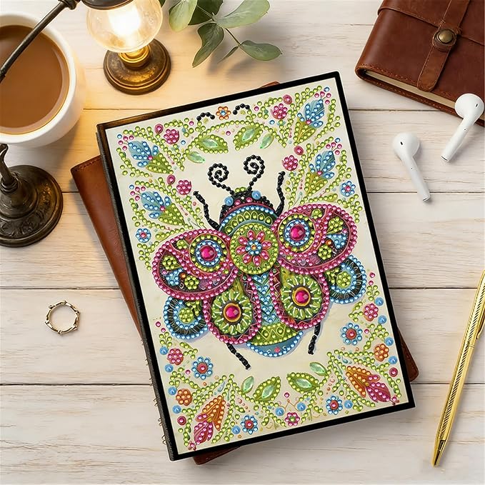 FRANDEK Diamond Art Painting Notebook Kit, Bee A5 DIY Journal with 50 Blank Pages, Crystal Rhinestone Cover with Waterproof Canvas, Beginner Craft Set with Full Tools for Adults