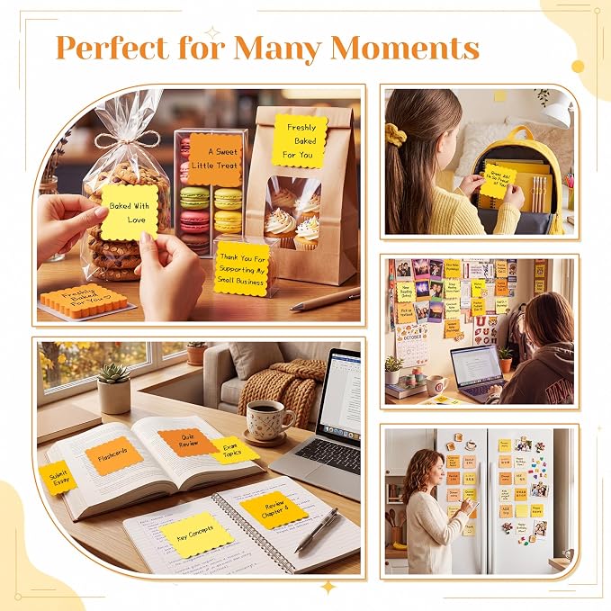 Epakh 10 Pack Scalloped Sticky Notes Bulk 3"x3" Cute Aesthetic Memo Pads 5 Gradient Colors Wavy Self Notepads for Office Study and Daily Life Organization, 300 Sheets(Yellow)