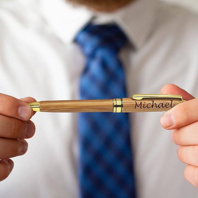 My Personal Memories Custom Engraved Ballpoint Pen with Personalized Case - Wood Pen Set for Lawyers, Doctors, Teachers, Graduates, Students (Bamboo)