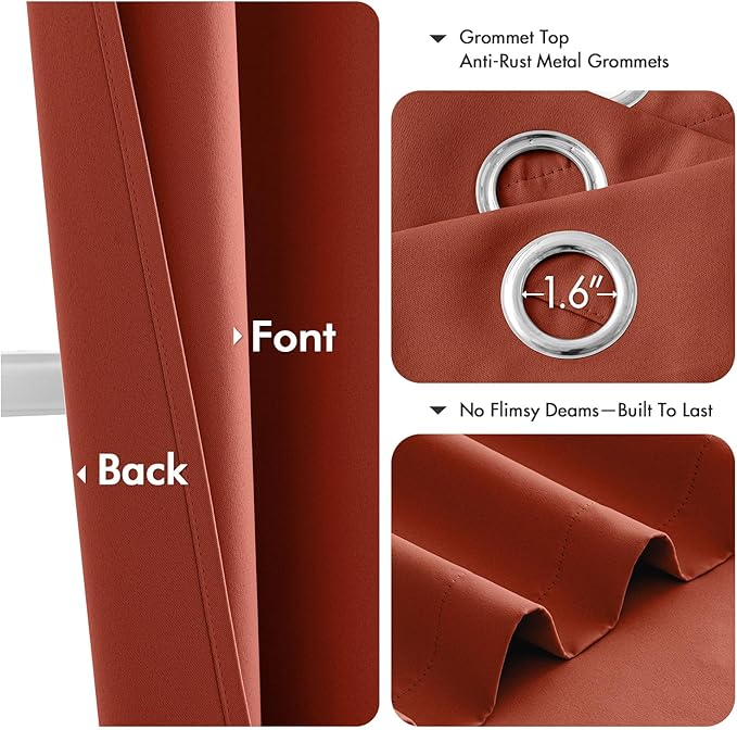 MIULEE Blackout Curtains for Bedroom Living Room 2 Panels, Thermal Insulated Room Darkening Drapes Grommet Noise Reducing Light Blocking Window Treatments 72 Inches Long 40x72 Inch Burnt Orange