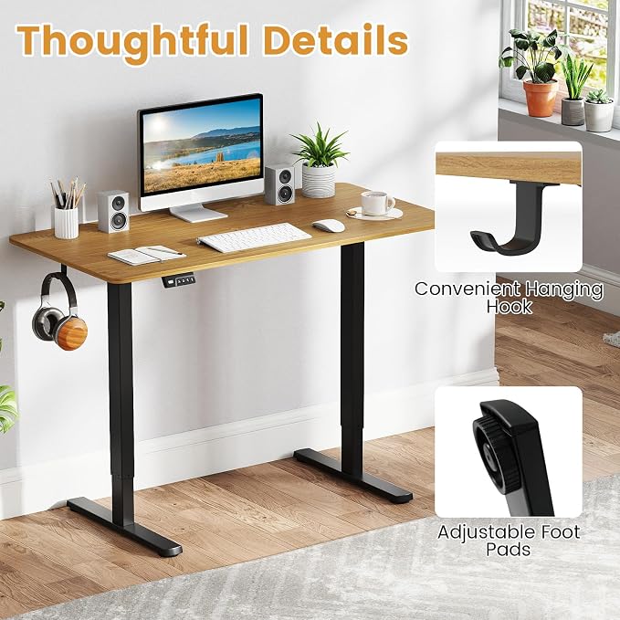 Tangkula Electric Standing Desk Frame, Height Adjustable Computer Desk Base with LED Display & 2 Memory Positions, Ergonomic Home Office Sit Stand Desk Legs for 40"-48" Tabletop (Black)