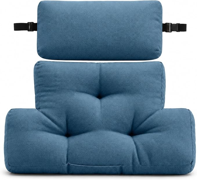 2-Piece Neck Pillow Lumbar Support Cushion for Recliner, Ergonomic High-Density Foam Backrest with Adjustable Headrest, Soft Comfy Back Support for Office Chair, Sofa, Couch, Pain Relief, Blue