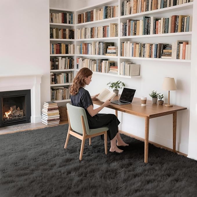 Ultra Soft Shag 8x10 Gray Area Rug – 8x10 Rugs for Living Room, Non-Slip, Fluffy Plush Large Carpet, Shaggy Furry Rug for Bedroom, Dorm, Kids and Girls Room, Nursery, Home Office Décor
