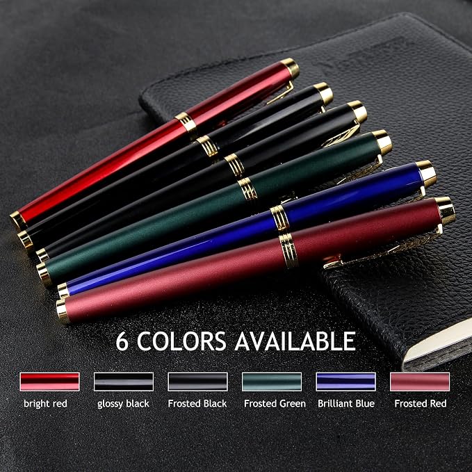 Fountain Pen, luxury Fine point smooth writing pen for journaling fancy pens with Gift Case 8 black ink cartridges an EF nib an ink converte nice pen writer gifts-Matte Green