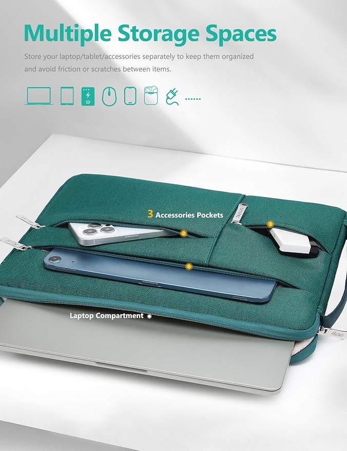HYZUO 14-15 Inch Laptop Sleeve Bag for MacBook Air 15 M5 A3448 M4 M3 M2 2026-2023, MacBook Pro 15, 15" Surface Laptop, XPS 14/15 Plus, NoteBook Case for 14" HP Dell Lenovo Asus Acer, Dark Green