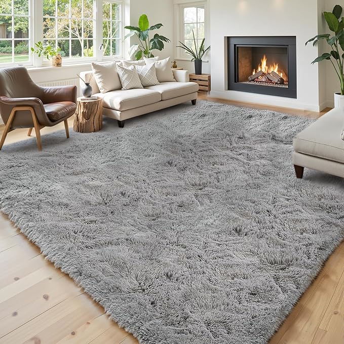 Area Rugs 10x14 Living Room, Shaggy Carpet Soft Plush Furry Bedside Rug Large Area Rugs for Bedroom Home Decor Anti Slip(10 x 14, Light Grey)