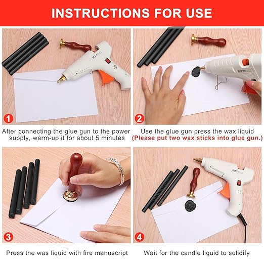 Sealing Wax Sticks 12P with Glue Gun, Luxiv 5.4" Sealing Waxs Stick 10MM Fire Manuscript Glue Gun Wax Seal Stamp for Wedding Invitations, Envelopes, Package Seal Waxs Sticks (Black)