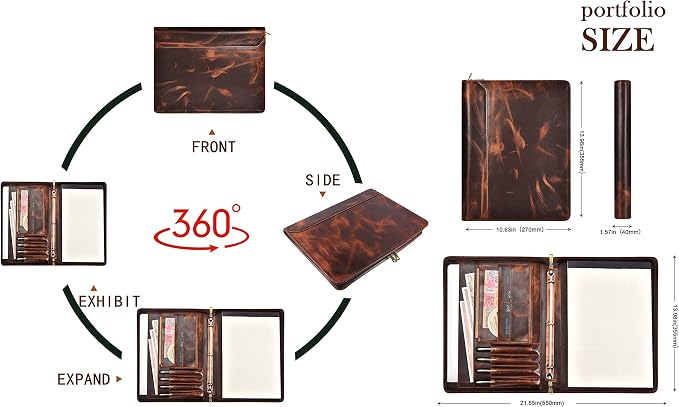 Personalized Genunie Leather Portfolio Binder, Customized Leather Portfolio for Men,Business Portfolio Organizer for A4 Size Notepad, Customized Gift