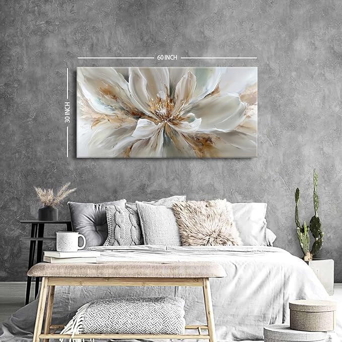 AIYISU Flower Wall Art Vintage White Floral Canvas Pictures Abstract Blooming Flower Prints Painting Large Abstract Botanical Blossom Wall Decor Elegant Artwork Bedroom Living Room Decoration 30x60