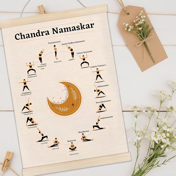Welshower Boho Chandra Namaskar Yoga Poster Hanger Frame, Moon Salutation Boho Hindu Spiritual Meditation Wall Art Prints Decor for Yoga Room Studio Gym Home Bedroom Therapy Office, 12x16 Inch Set of 2