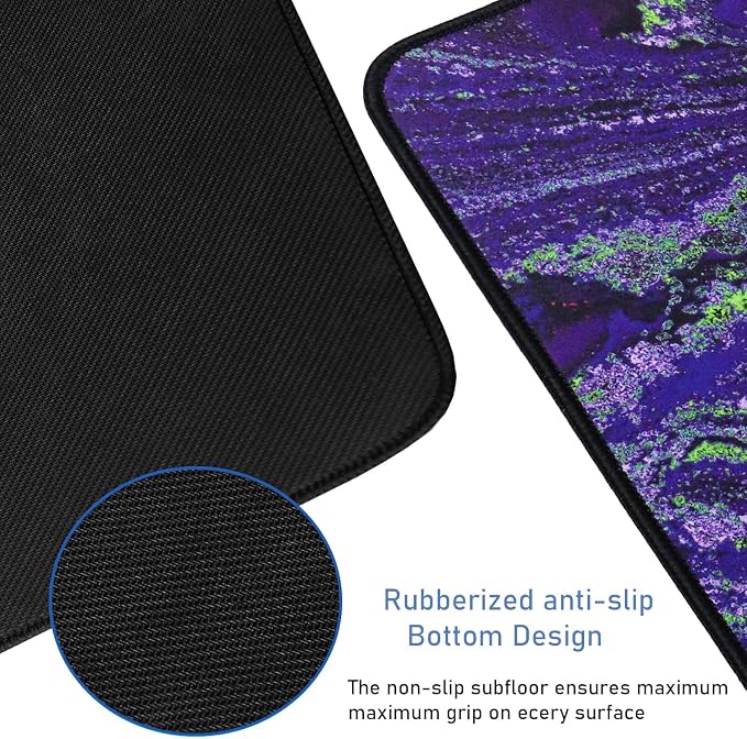 Large Mouse Pad with Stitched Edges, Durable Non-Slip Natural Rubber Base, Waterproof Computer Keyboard Pad Mat for Esports Pros/Gamer/Desktop/Office/Home - Purple Green