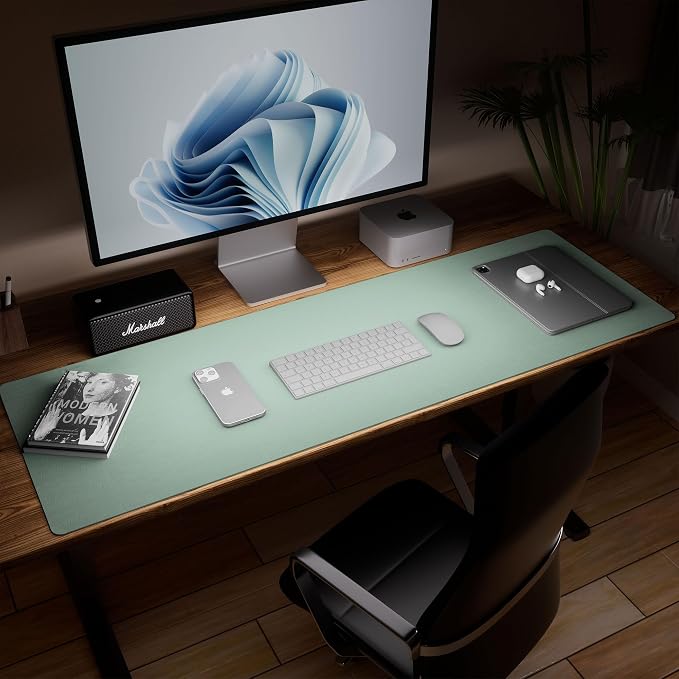 Aothia Leather Desk Pad Protector, Office Desk Mat, Large Mouse Pad, Laptop Desk Pad, Non-Slip PU Leather Desk Blotter, Waterproof Desk Writing Pad for Office and Home (Light Blue, 47" x 17")